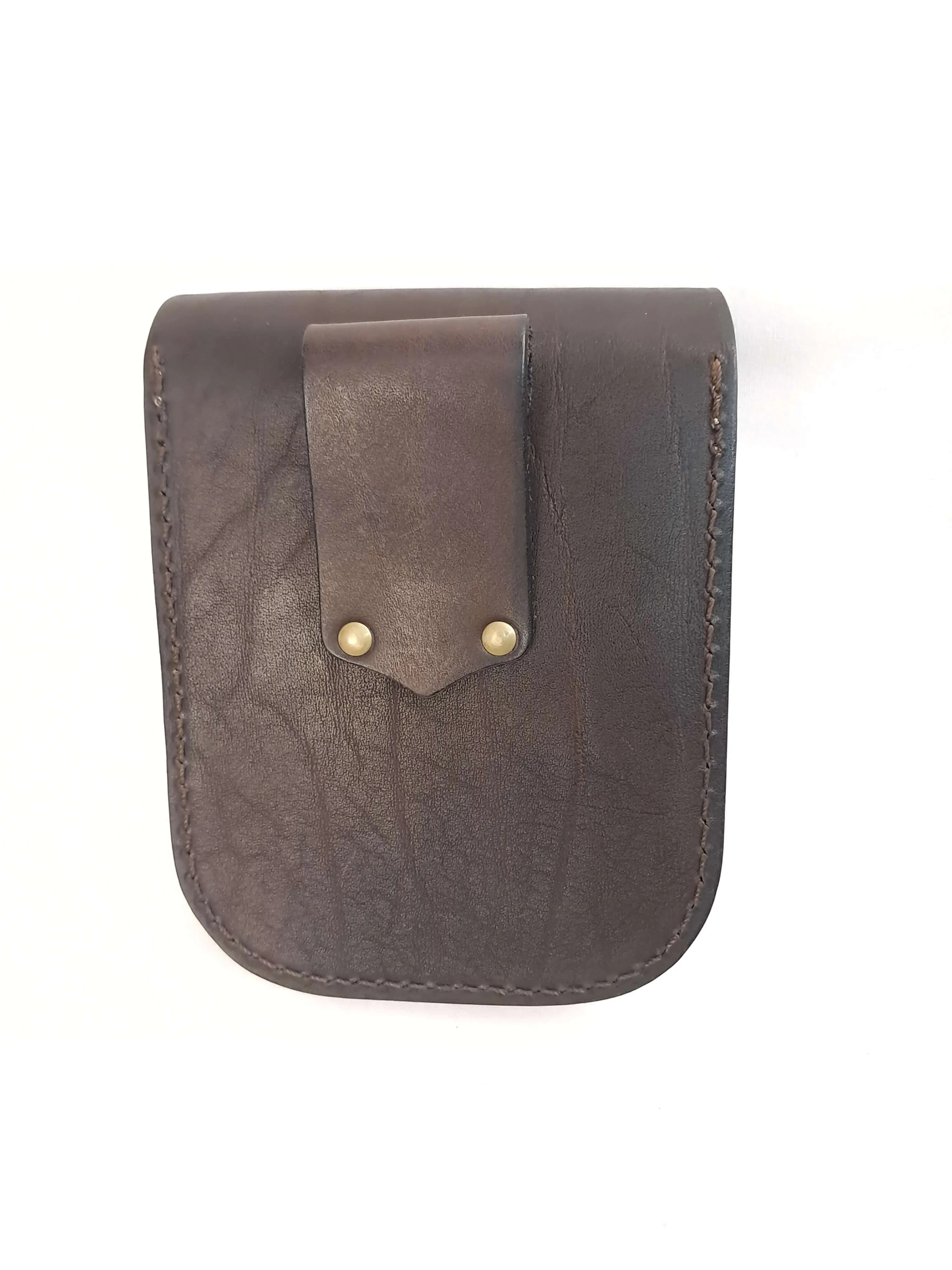 Back of brown leather Hidden Giraffe pouch with belt loop