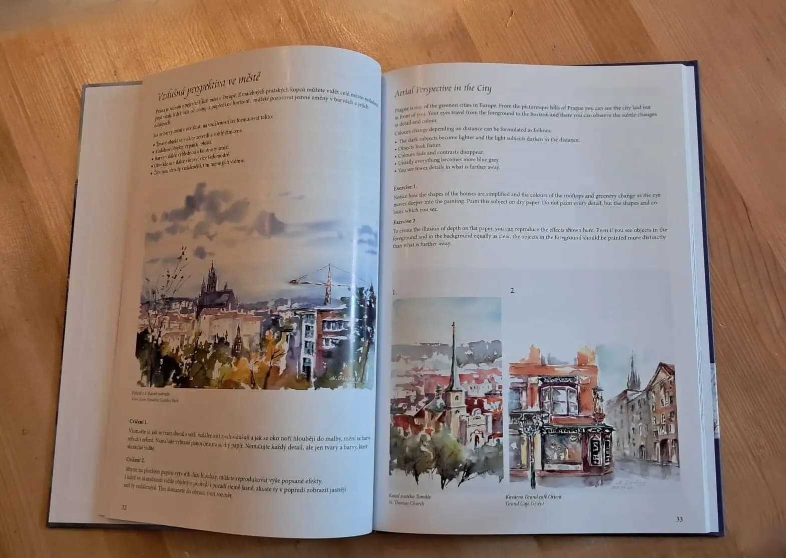 Inside pages of Painting Prague in Watercolour by Maria Ginzburg with Prague watercolour illustrations