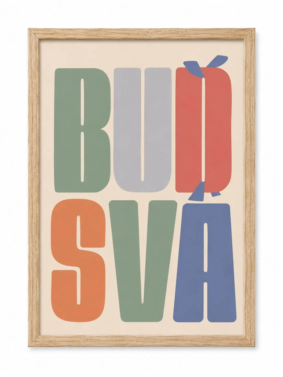 BUD SVÁ typography art print in a wooden frame, A3 size