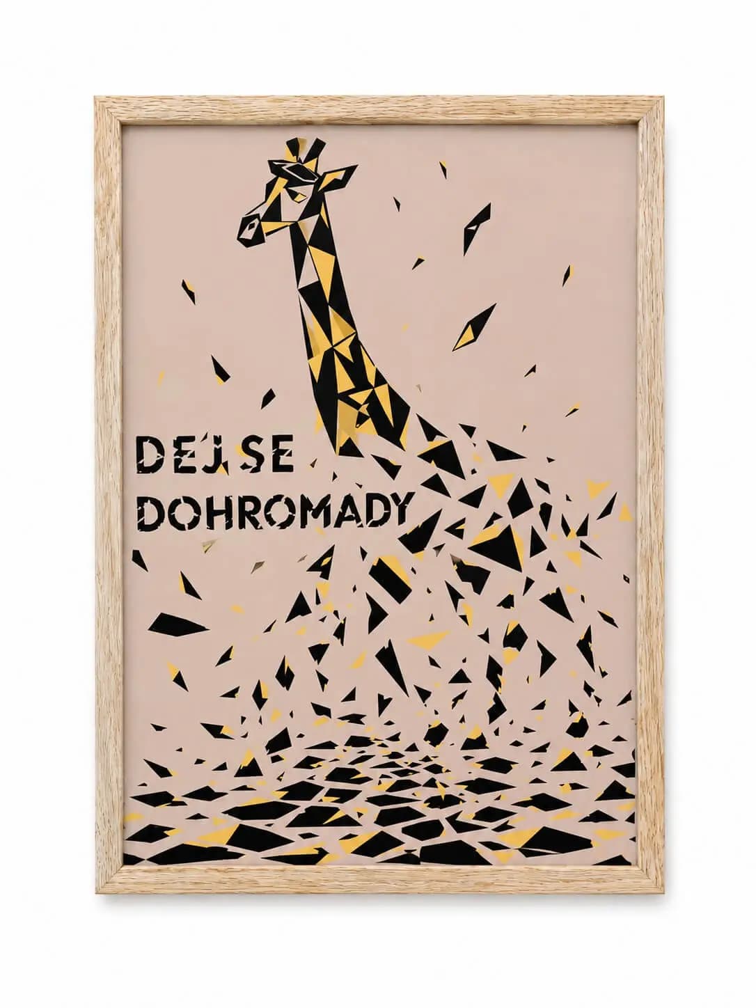 DEJ SE DOHROMADY art print with a geometric giraffe in a wooden frame